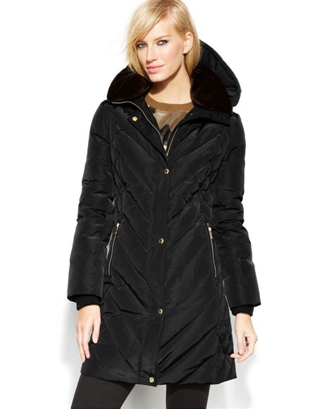 michael kors black puffer jacket with fur hood|Michael Kors quilted puffer jacket.